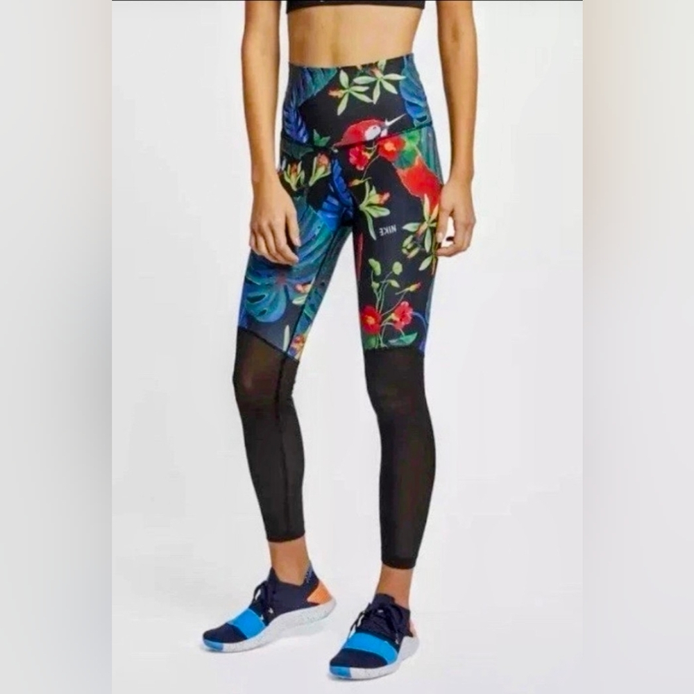 Nike Tropical Print Mesh-Panel Leggings, Size Small - Picture 1 of 6